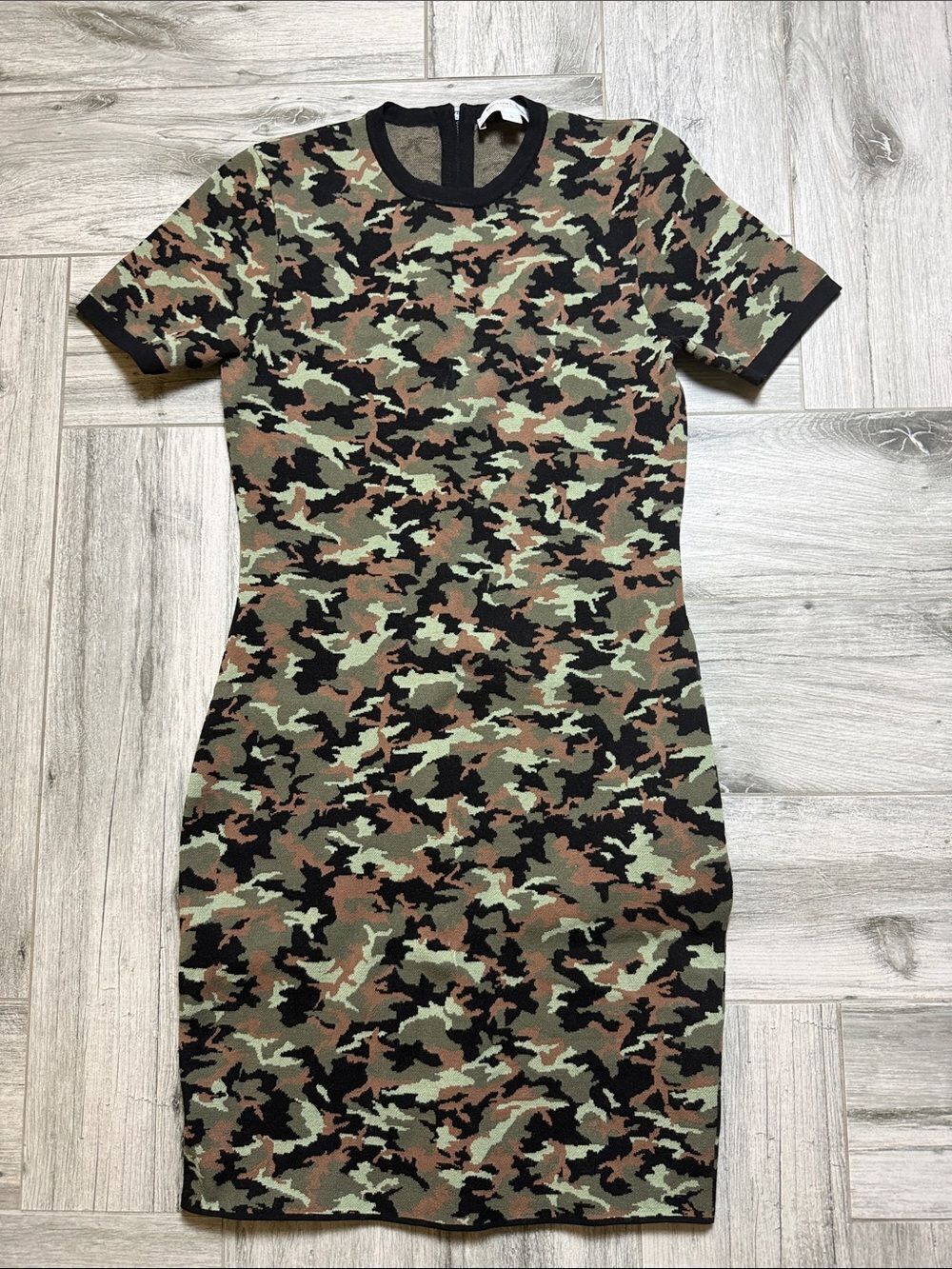 Michael Kors Green Camo Short-Sleeve Bodycon Mini Dress As Seen on TV